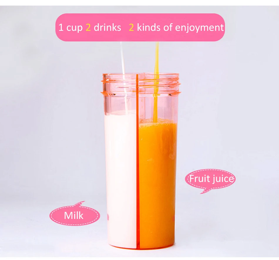 420/600ml Kawaii Double Straw Water Bottles Creative Lovers Drink Cup for Girls Portable Sports Plastic Water Bottle BPA Free