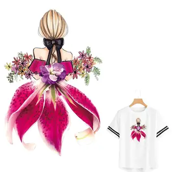 

Flower Girl Iron On Patches Stripe Eco-Friendly Clothing Stickers Diy T-Shirt Washable Fabric Patches Heat Transfer