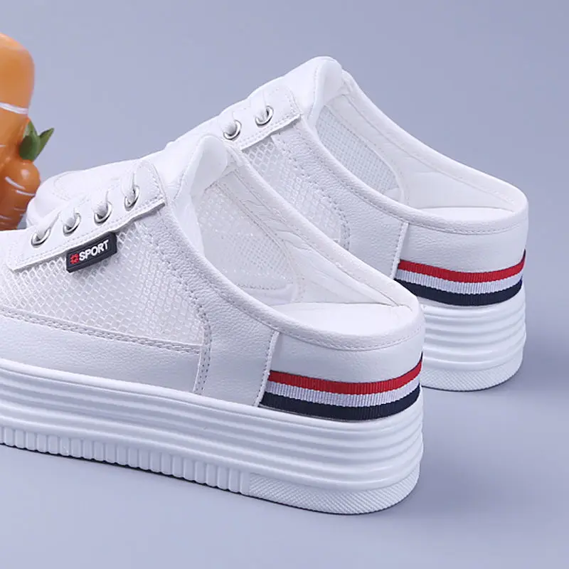 2021 Spring And Summer Half Slippers Female Hollow Out All-match Flat-bottomed Outer Penetration Air Bag Head Mesh Sandals