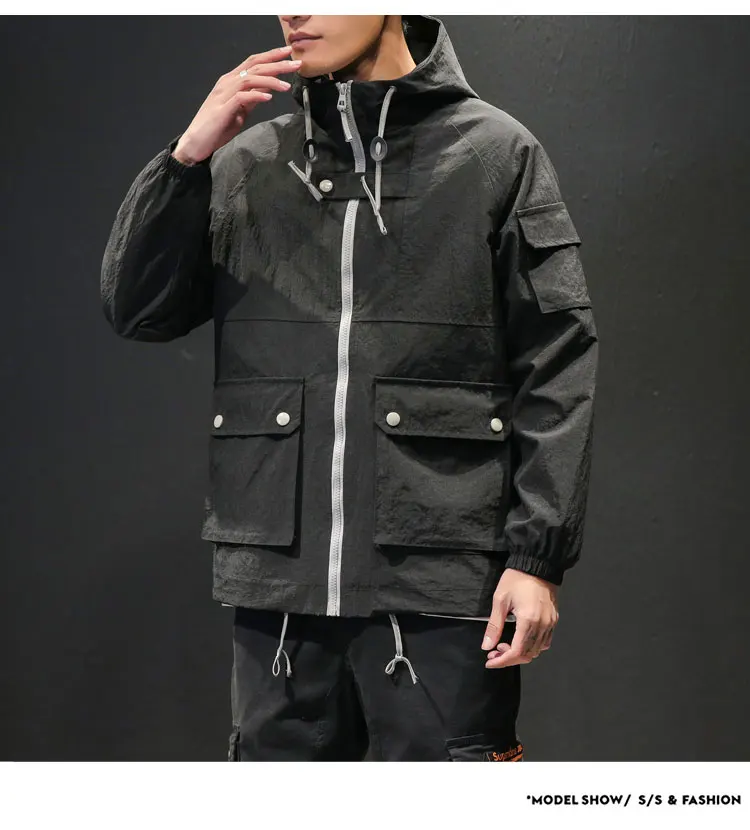 M-5XL мужские куртки и пальто уличная куртка-бомбер мужская ветровка модная одежда с капюшоном карго большой карман Куртка
