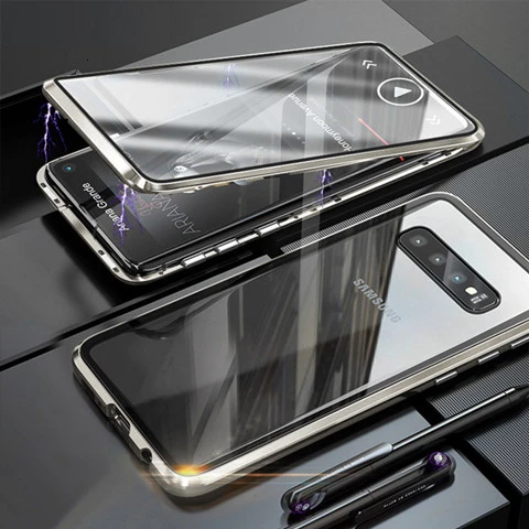 Silver 360 Magnetic Adsorption Metal Phone Case For Samsung Galaxy S8 Case S9 S10 Plus Note 10 8 9 M20 30 A10 A50 Tempered Glass Cover - Цвет: Silver