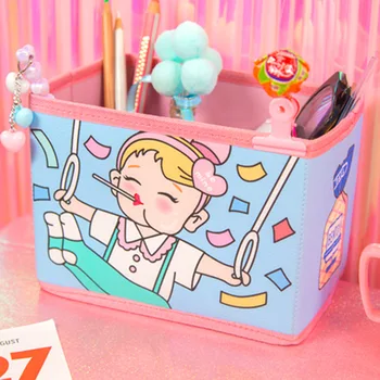 

Desktop Storage Box Cute Girl Sisters Printing Waterproof Organizer Linen Sundries Storage Basket Cabinet Underwear Storage Bag