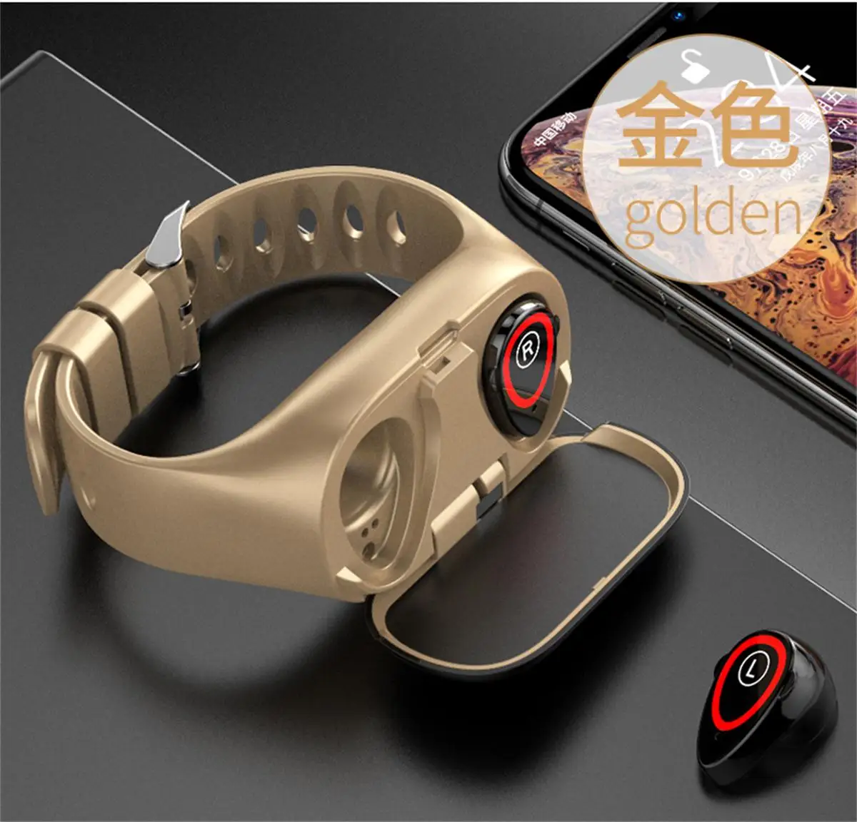 M1 color screen smart bracelet Bluetooth headset 2 in 1 wristband sleep heart rate blood pressure monitor with music headphones