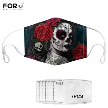 

Forudesigns Mouth Masks for Women Punk Gothic Skull Pattern Outdoor Anti Spitting Face Mask with 7Pcs Filter Rose Windproof Mask