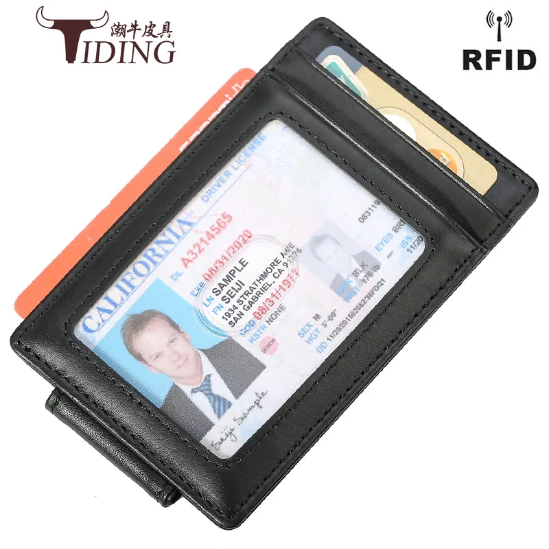 

Tiding Men Wallet Multi-functional Genuine Leather Ultra-Thin Covered Edge Purse Bank Card Driving License Card Holder Card Clam