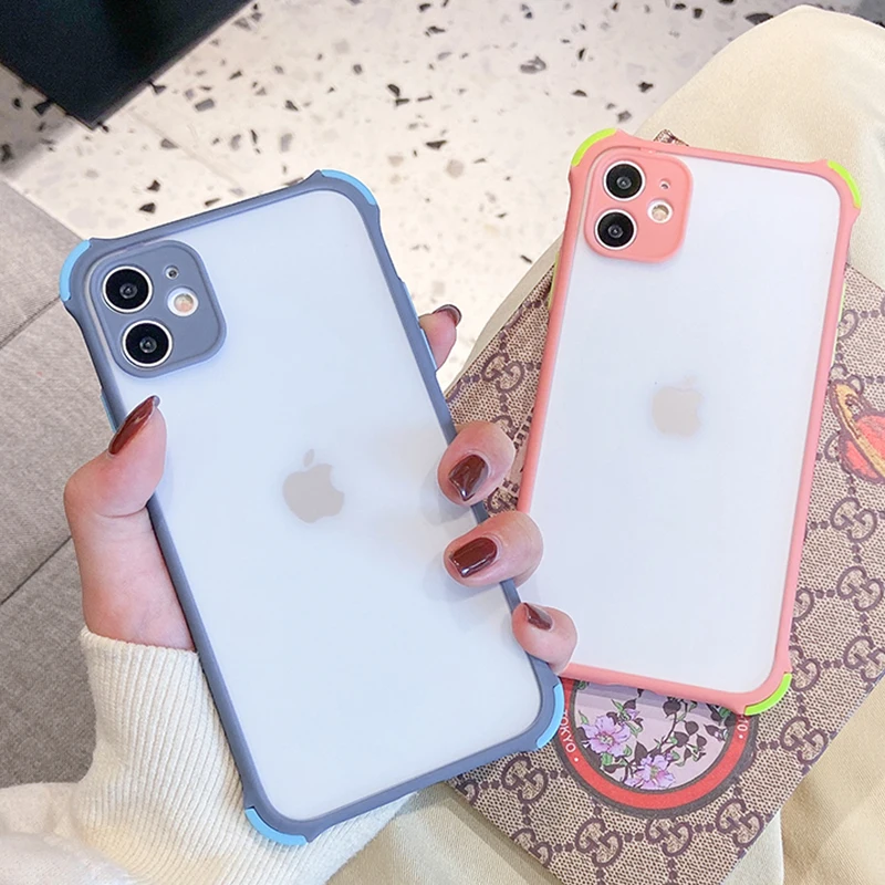 Phone Case For Xiaomi Redmi Note 9 9S PRO MAX Simple Matte Transparent Shockproof Four-Corner Bumpet Soft Frame Clear PC Cover