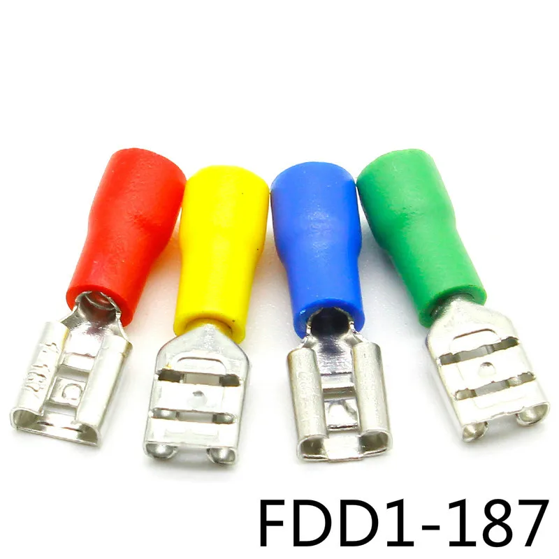 

FDD1-187 Female Insulated Electrical Crimp Terminal for 22-16 AWG Connectors Cable Wire Connector 100PCS/Pack FDD1.25-187 FDD