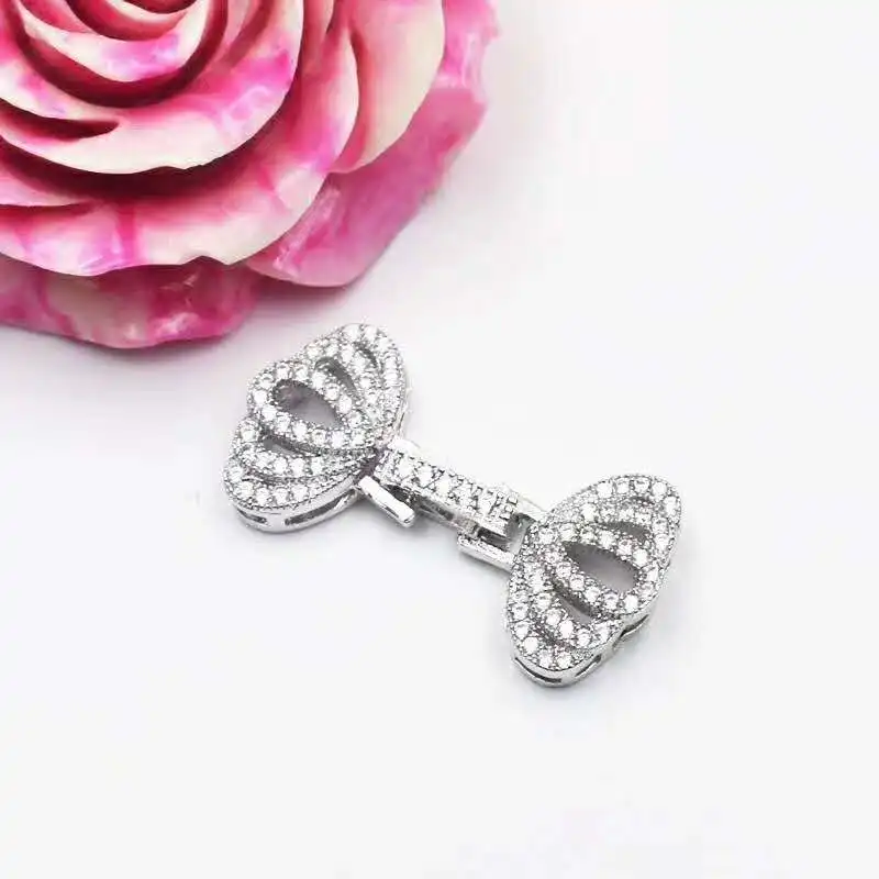 3pcs/lot 20mmX30mm Women's CZ-inlaid Pearl double-layer Bracelet Buckle, necklace buckle, sweater chain connection buckle