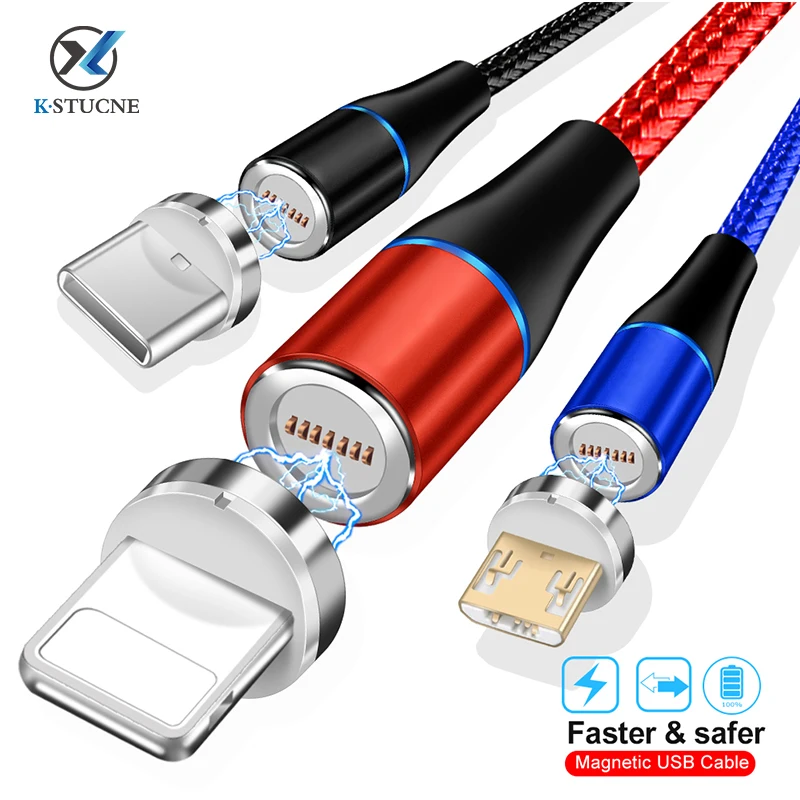 

KSTUCNE 1M 2M 3A Magnetic USB Cable Fast Data Charging Cable For iPhone Xs Max Magnet Charger Micro USB Type C Cable For Samsung