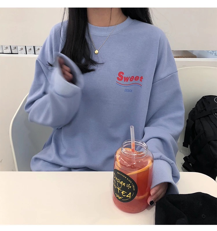 Женские толстовки, Harajuku, толстый, Ulzzang Ins, шикарный, ленивый, Повседневный, с буквенным принтом, толстовка, женский, Ретро стиль, Kawaii, джемпер для женщин