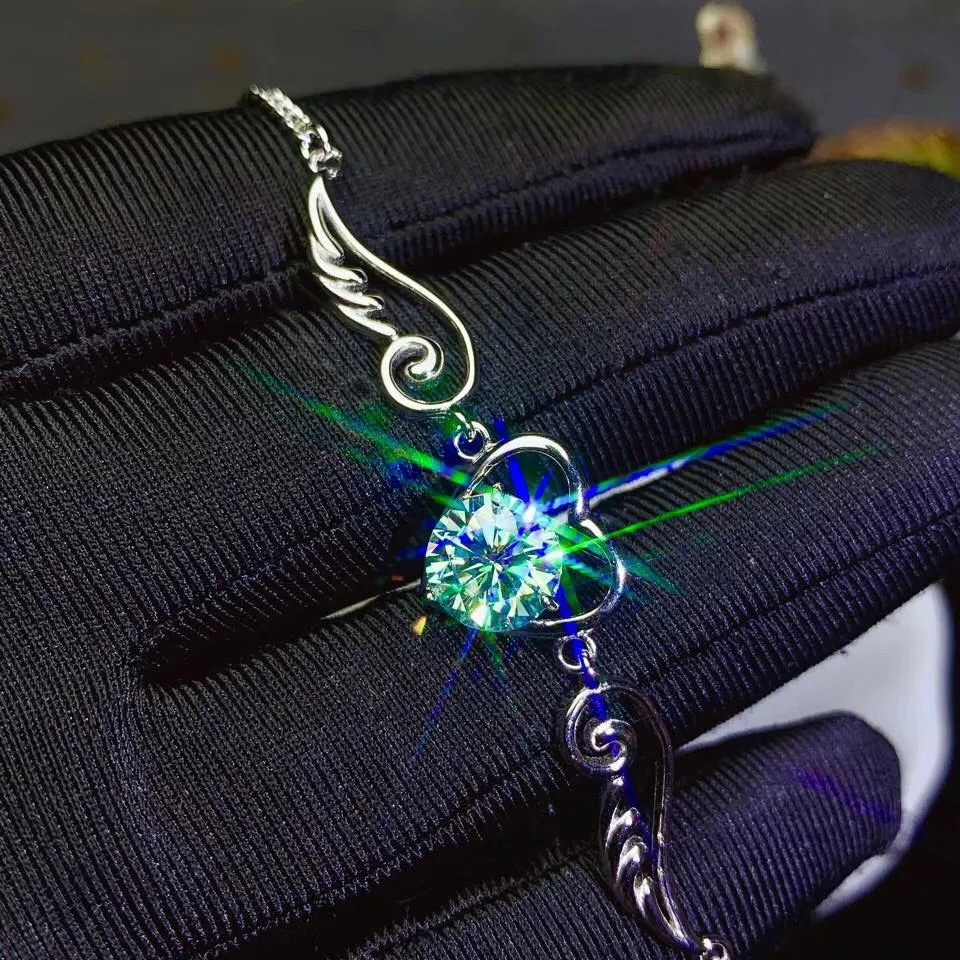 Редкий зеленый Moissanite 2 карат браслет 925 чистого серебра ограниченная ангел крыло сертификат