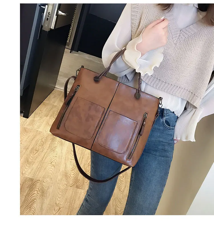 

WOMEN'S Bag 2019 Spring New Style Double Bib PU Fashion Handbag Retro Trend Shoulder Oil Skin Trendy Bag