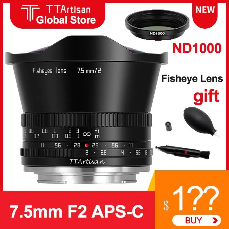 Объектив TTArtisan 7 5 мм F2 рыбий глаз для камеры FUJI X Canon M EOS R SONY E Nikon Z Zfc M4/3 Leica SIGMA L APS-C с