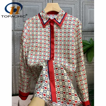 

12.17 Fashion New Silk Shirt Print Long sleeve Turn-down collar contrast color Temperament Fashion Design Blouses