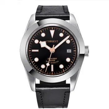 

Solid Corgeut 41mm black dial luminous marks sapphire crystal 10ATM waterproof automatic mechanical men's dive wrist watches
