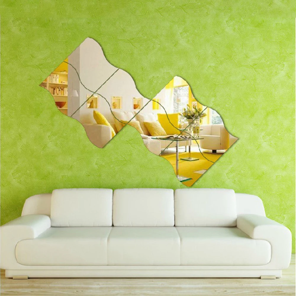 6Pcs 3D Mirror Wall Sticker Home Decor Waves Shape DIY Acrylic Mirror Decorative Sticker Mural Decal Removable For Home Bathroom 3