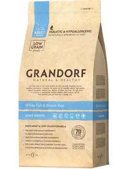 

GRANDORF GRANDORF CAT ADULT INDOOR WHITE FISH & RICE nizkozernovoy for adult cats who live at home with white fish and rice
