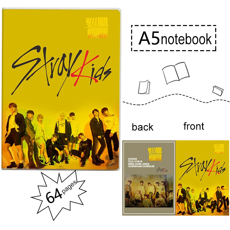 

KPOP Stray Kids New Album 2 : Yellow Wood Same Paragraph A5 Rubber Sleeve Large Notebook Dropshipping