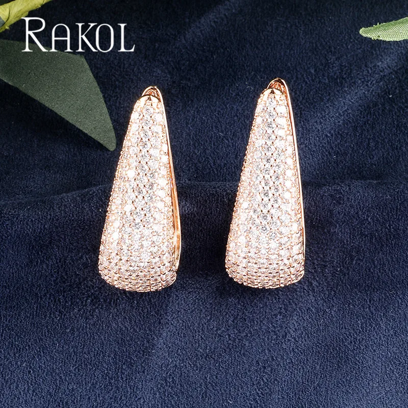 RAKOL Europe United States New Luxury Fashion Set AAA Cubic Zirconia Women Earrings Dress Accessories Anniversary Gift RE0601K