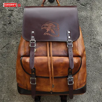 

Black Hawk Squadron Pepper Salt Men's Backpack 2020 Backpack Travel Bag Full Leather Men Backpacks School Bags Top Layer Leather