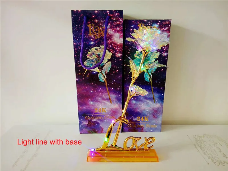 light line with base Рождественский креативный подарок 24K покрытый фольгой розовое золото роза длится навсегда любовь Свадебный декор любовник освещение Роза Прямая - Цвет: light line with base