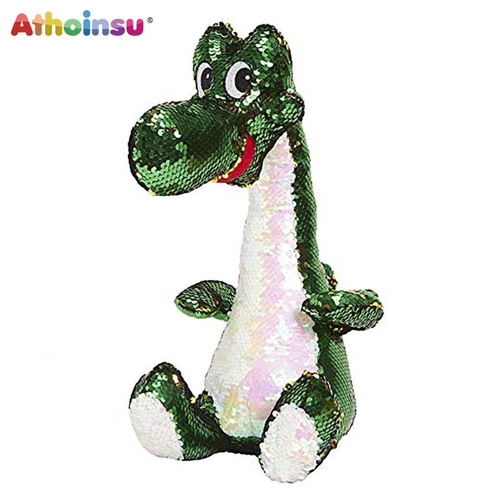 Athoinsu Sequin Dinosaur Plush Toy Stuffed Animal Jurassic Din with Reversible Glitter Sequins Interactive Gift for Kid Toddlers