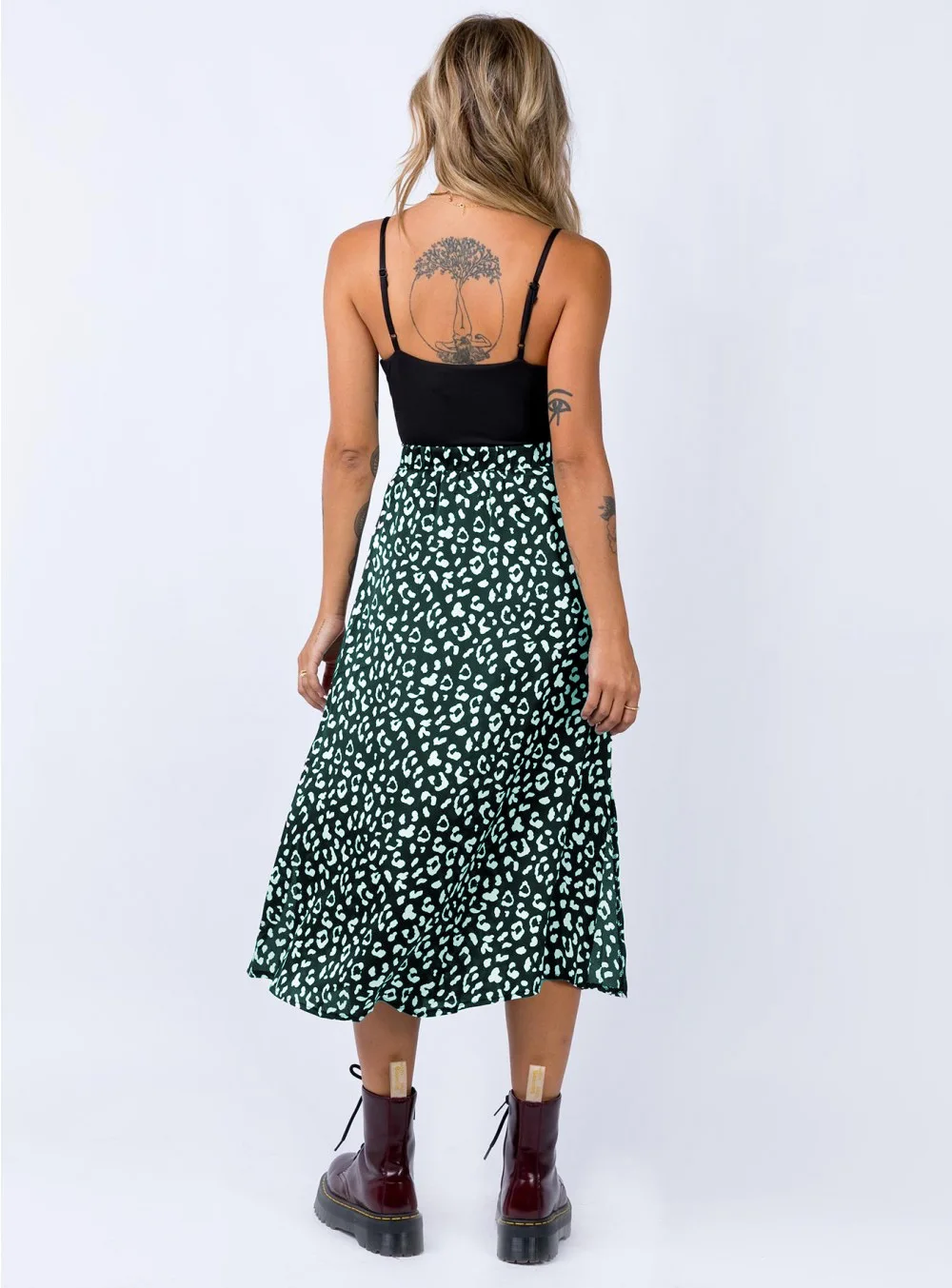 Spring and summer women's leopard print chiffon print split skirt Europe and the United States sexy zipper high waist midi skirt pink skirt