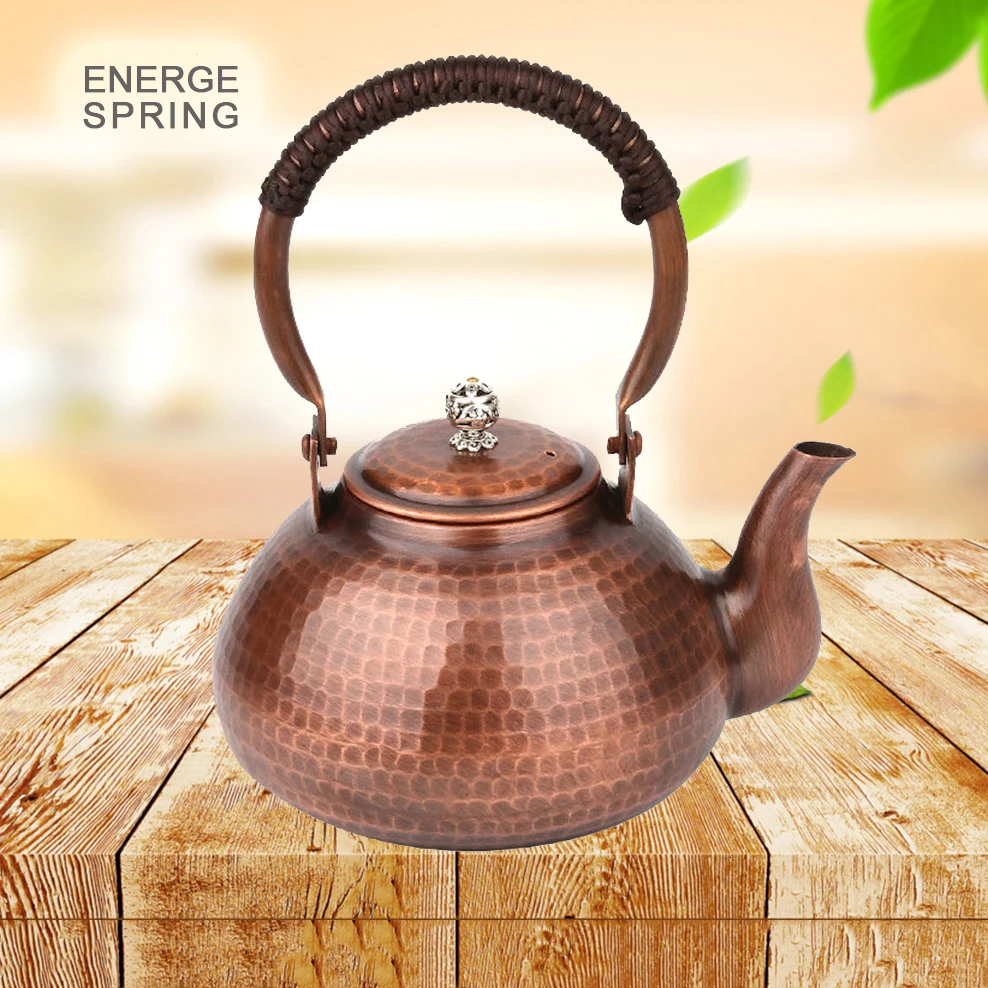 

ENERGE SPRING Pure Copper Boiling Water Pot Handmade Red Copper Teapot Thicken Health Pot Make Tea Kettle Home Retro Tea Set