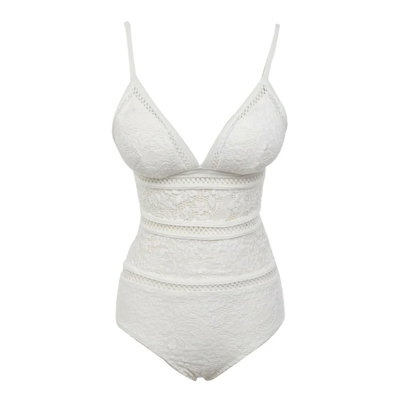 Женский купальник, Цельный купальник, глубокий v-образный вырез, однотонный, с отверстиями, белый, Y0006