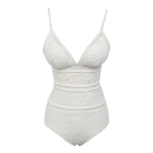 Женский купальник, Цельный купальник, глубокий v-образный вырез, однотонный, с отверстиями, белый, Y0006