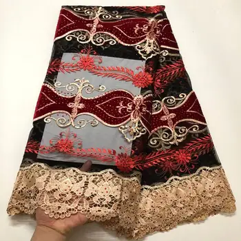 

Nigerian Wine Red Tulle Lace Fabrics for Wedding dress 2019 African French Lace Fabric High Quality Velvet lace fabric XD-013