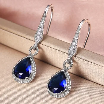 Huitan Gorgeous AAA Blue Cubic Zircon Drop Earrings Women Wedding Jewelry Noble Accessories Party Classic Jewelry High Quality