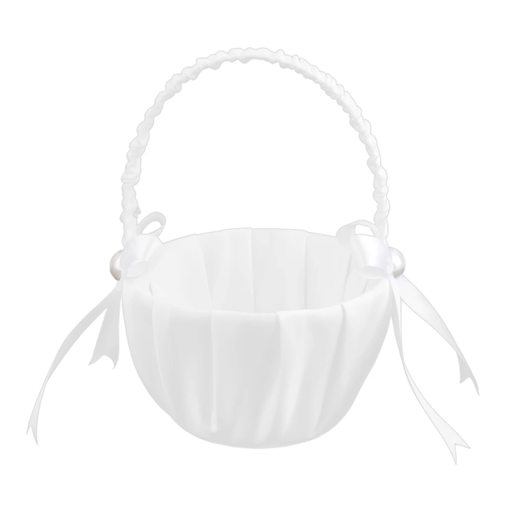 Wedding Satin Flower Basket,Romantic Bowknot Party Rose Flower Girl Basket