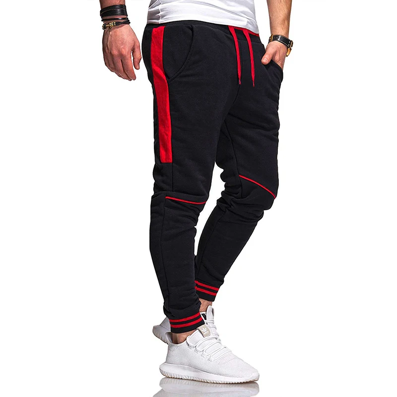 Мужские спортивные леггинсы, брюки, Осень-зима, лоскутные штаны для бега, средняя талия, шнурок, для спортзала, мужские хлопковые спортивные штаны Y - Цвет: Красный