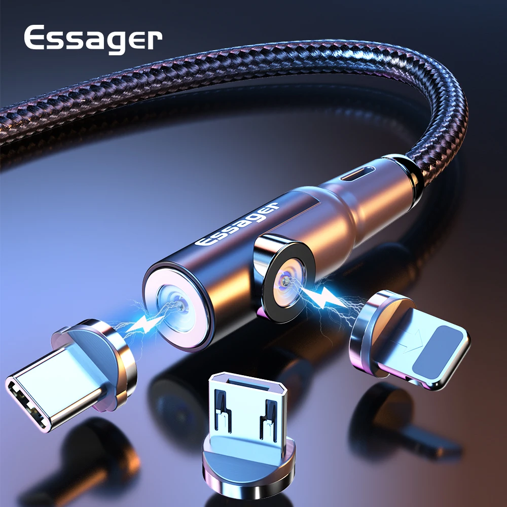 Магнитный кабель Essager Micro USB для iPhone Samsung Xiaomi быстрая зарядка на магните Type C
