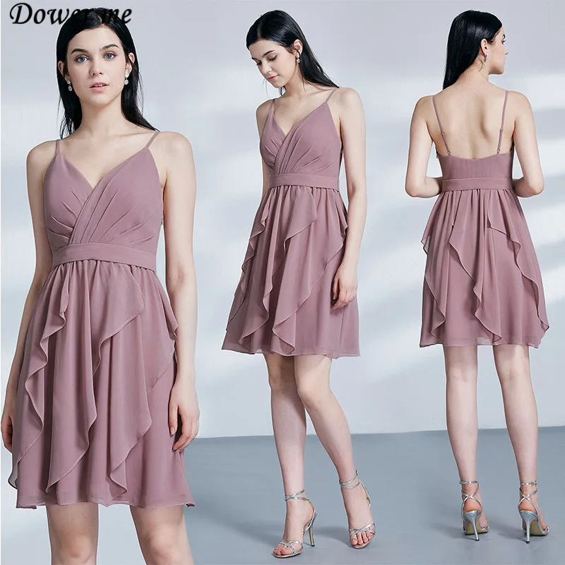 

Skyyue Prom Dress Sexy Sleeveless V-Neck Prom Dresses 2019 Ruffles Pleat Spaghetti Strap Robe Demoiselle D Honneur C444