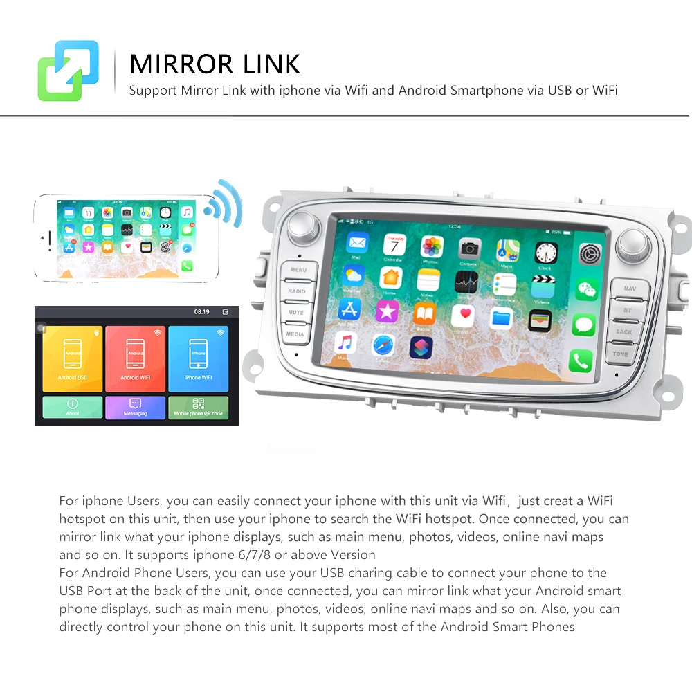 Podofo 2din Android 8.1 Auto Multimedia-player 7 ''Autoradio Auto Radio GPS Mirrorlink Für Ford Foc