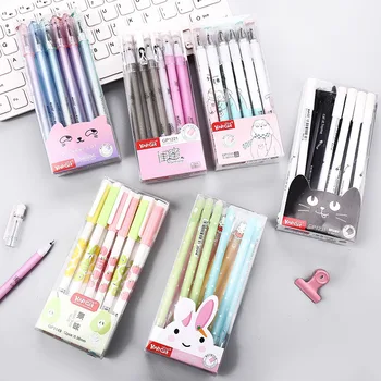 

12 pcs/lot Cartoon Animal Eraserable Gel Pen Cute 0.38mm black ink Neutral Pen School writing Supplies Promotional Gift