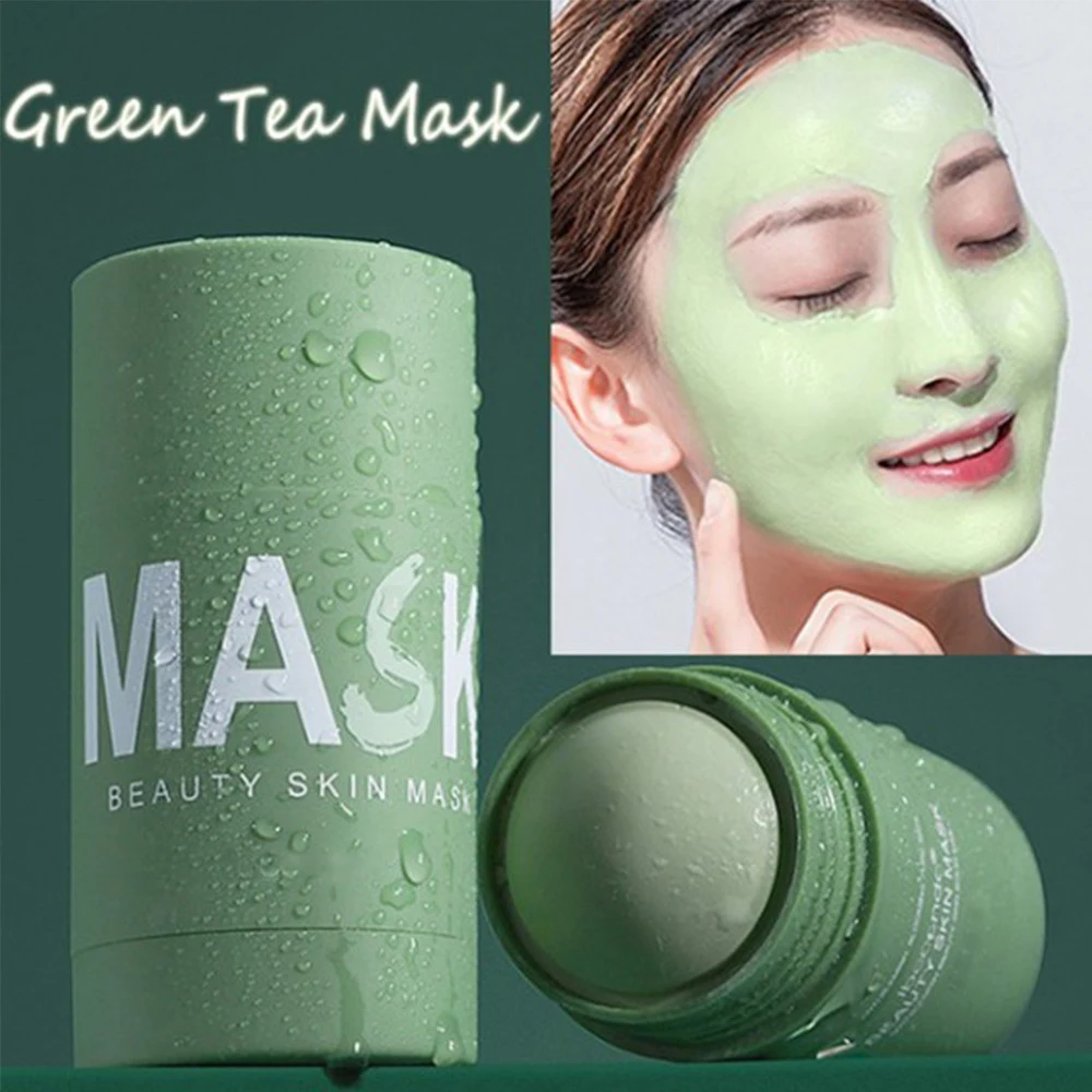 Mascarilla purificadora de té verde, palillo para arcilla, Control del aceite, cuidado de la piel, antiacné, berenjena, elimina puntos negros y barro, 40g