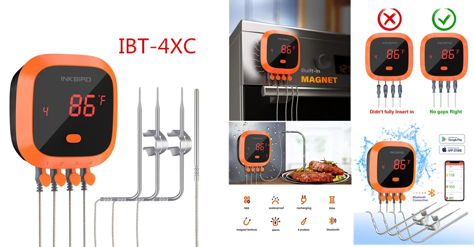 IBT 2X 4XS F001 3 типа Еда Пособия по кулинарии Bluetooth беспроводной термометр для барбекю IBT-2X зонды и таймер для мясо из духового шкафа гриль