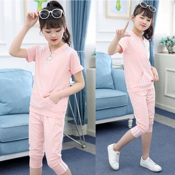 

Kids Girls Clothes Sets 2020 Summer Short Sweatshirt + Pants 2PCS Teen Clothes For Children Clothing Suits 6 7 8 9 10 12 Year