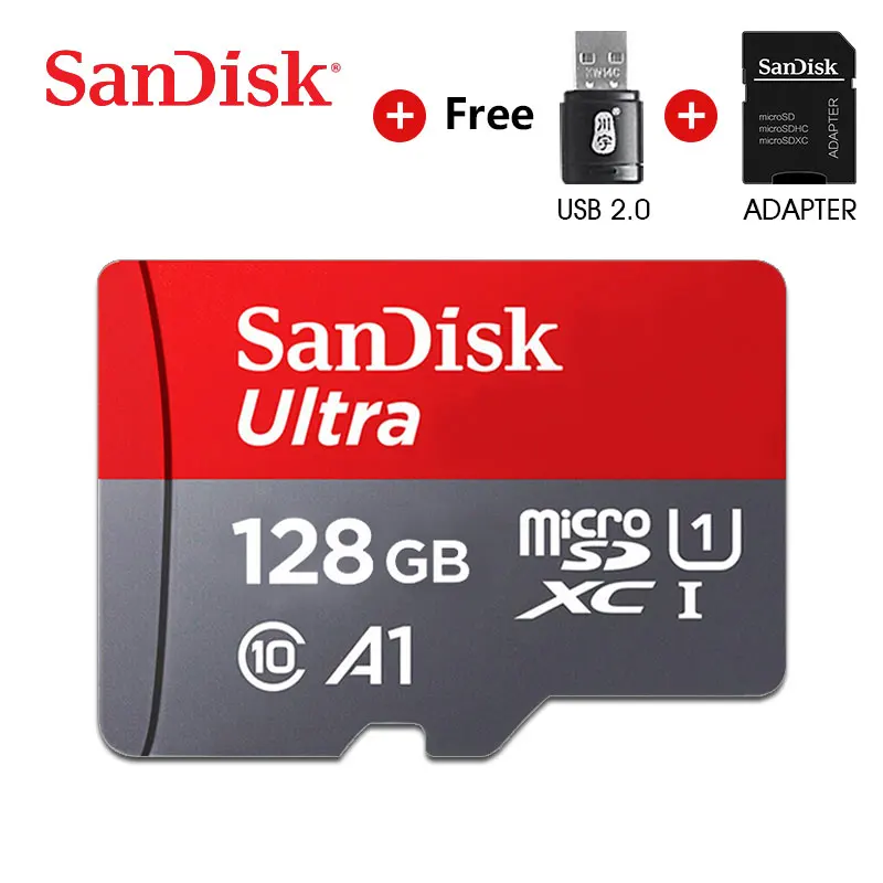 Карта памяти SanDisk micro sd, 16 ГБ, 32 ГБ, 64 ГБ, 128 ГБ, 200 ГБ, micro sd, Макс. 80 м/с, класс 10, флеш-карта, картао для планшета/смартфона - Емкость: 128GB-adapter-reader