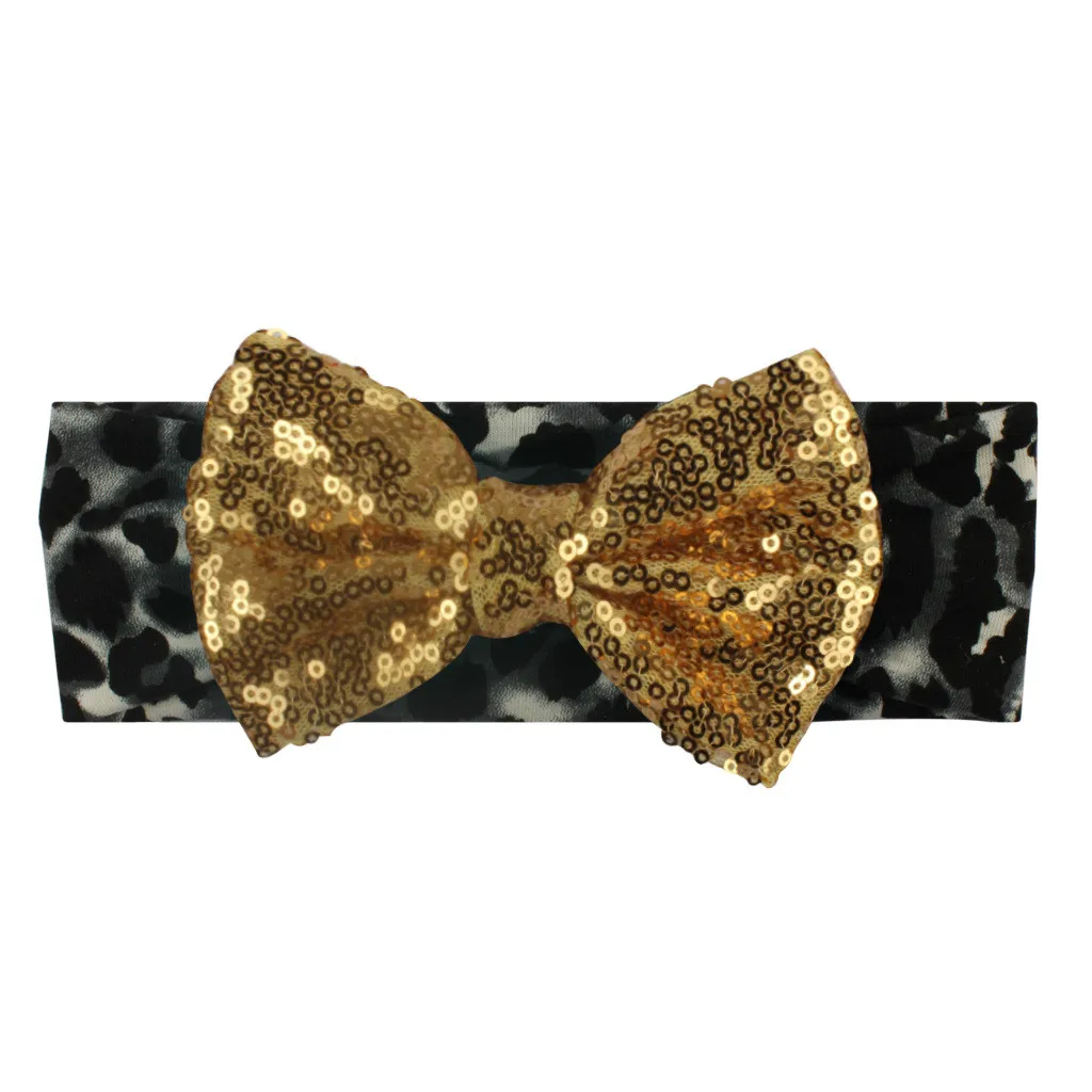 Newborn Toddler Headband Leopard print sequin bow kids headband Elastic Baby Headdress Kids Hair Band Girl Bow Knot