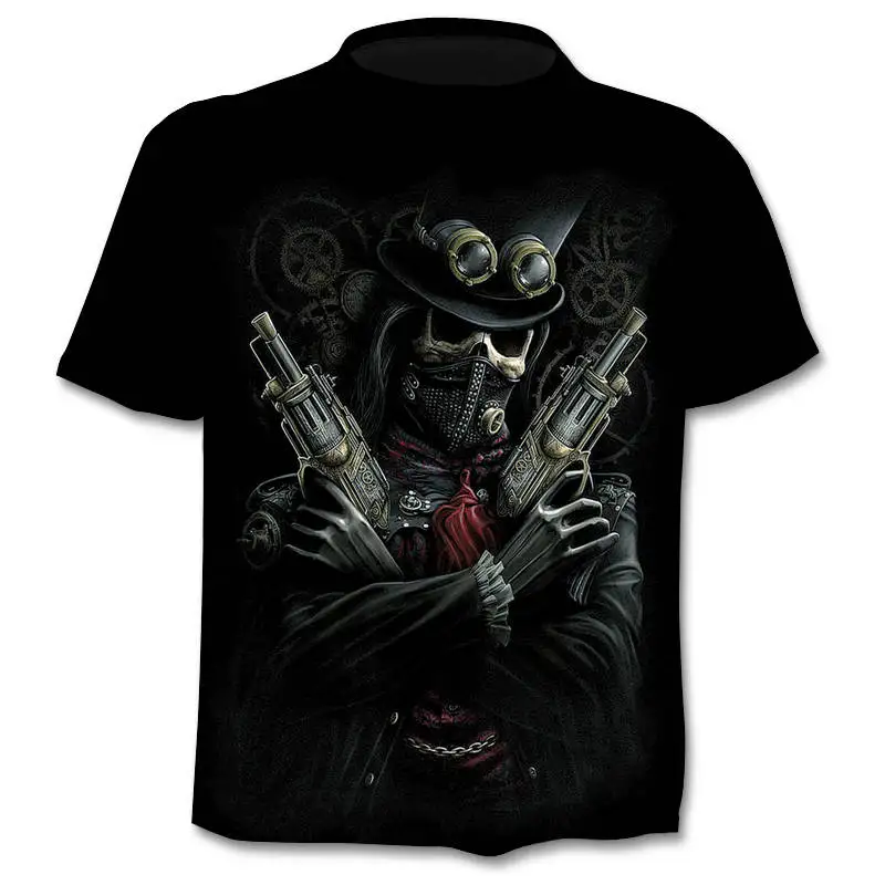 Men's 3D Skull T-Shirt Short Sleeve Terror Shirt Summer New T-Shirt 3D Funny Punk Style Men's Camisetta - Color: 0657