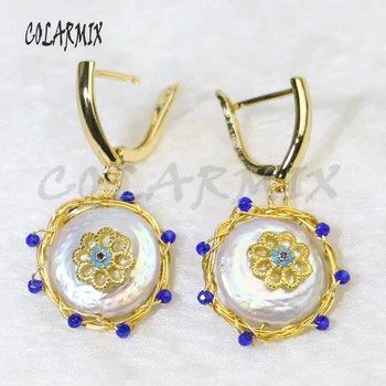 

5 Pairs round pearl earrings wire wrap pearl earrings zircon charm for women fashion jewelry earrings accessories 9461