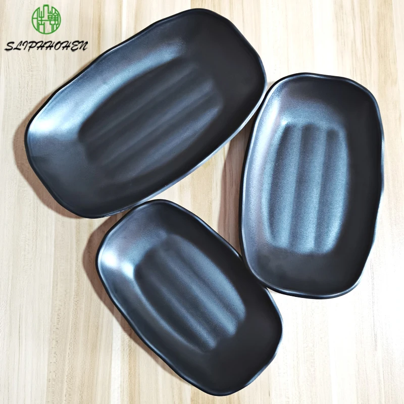 

Black Frosted Rectangle Dish A5 Melamine Imitation Porcelain Dinnerware Dinner Plate Restaurant Tableware