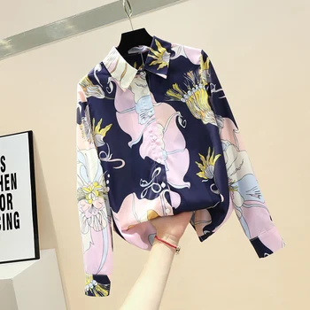 

Long Sleeve Blouse for Woman Spring and Summer 2020 New Fashion Printing Color Contrast Chiffon Shirt Women's Tops Blusas 3XL