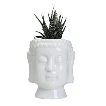 

Ceramic Buddha Statue Flowerpot Living Room Bedroom Desktop Pot for Cactuses Home Office Decoration Vase White Ceramic