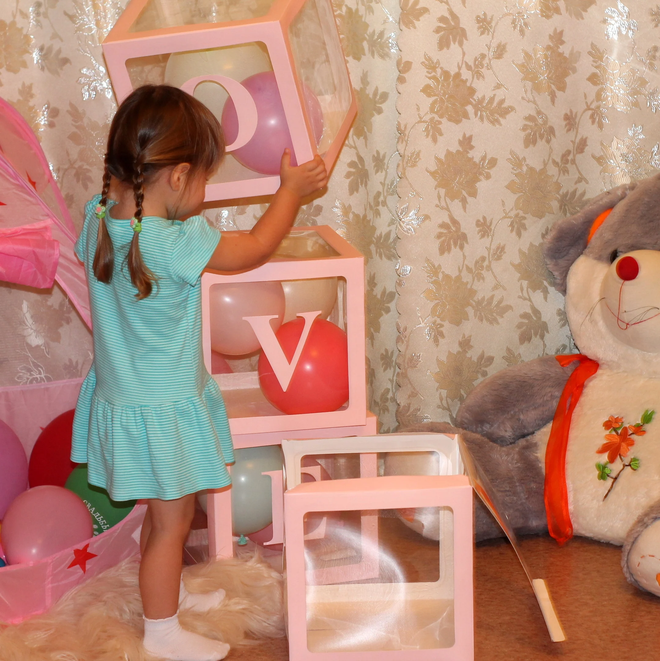 Baby Love прозрачная коробка блок Беби Шауэр детский день рождения украшения розовые/белые воздушные шары с конфетти коробка детское украшение для душа