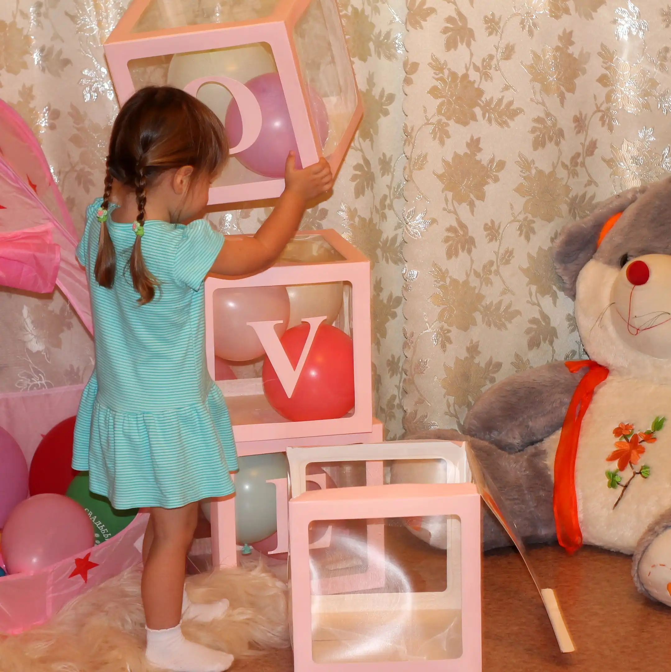 meidding transparent balloon box baby shower decor pink /white